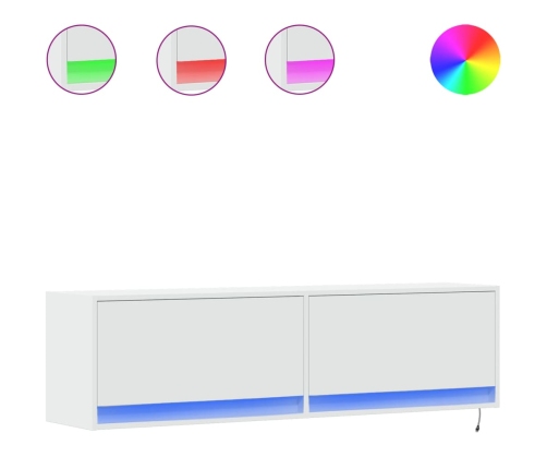 Mueble de TV de pared con luces LED blanco 140x31x38 cm