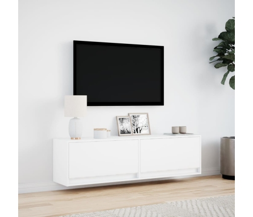 Mueble de TV de pared con luces LED blanco 140x31x38 cm