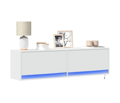 Mueble de TV de pared con luces LED blanco 140x31x38 cm