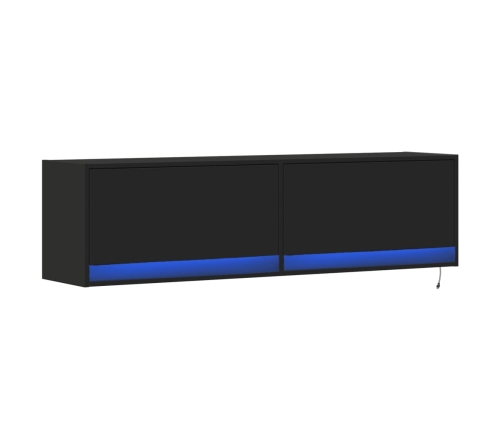 Mueble de TV de pared con luces LED negro 140x31x38 cm