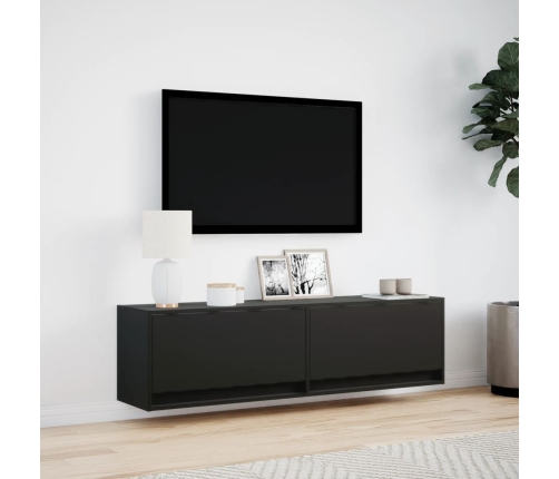 Mueble de TV de pared con luces LED negro 140x31x38 cm