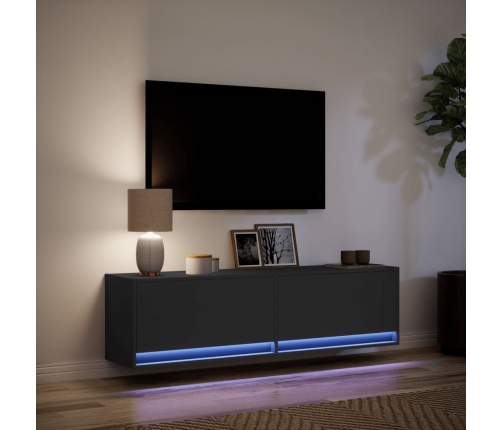 Mueble de TV de pared con luces LED negro 140x31x38 cm