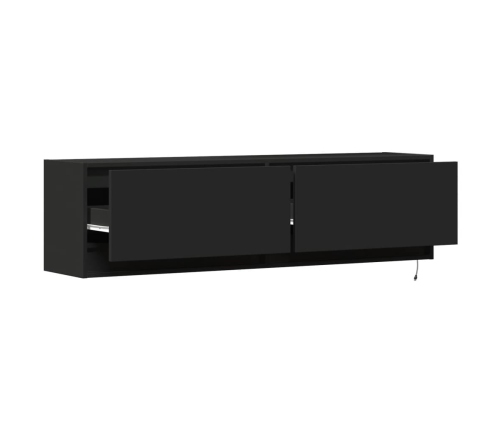 Mueble de TV de pared con luces LED negro 140x31x38 cm