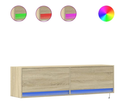 Mueble de TV de pared con luces LED roble Sonoma 140x31x38 cm