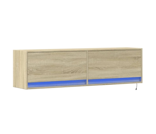 Mueble de TV de pared con luces LED roble Sonoma 140x31x38 cm