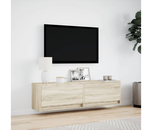 Mueble de TV de pared con luces LED roble Sonoma 140x31x38 cm