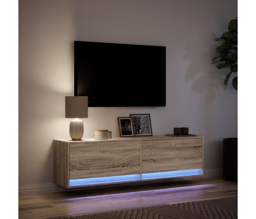 Mueble de TV de pared con luces LED roble Sonoma 140x31x38 cm