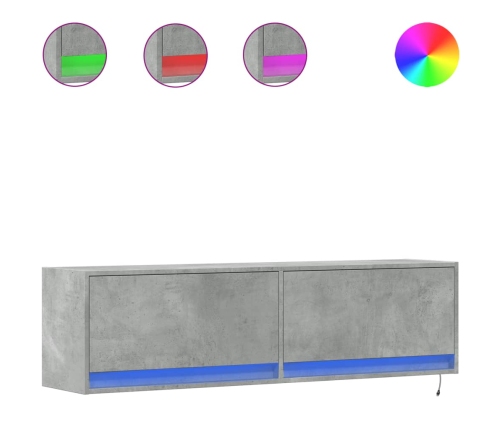 Mueble de pared TV con luces LED gris hormigón 140x31x38 cm