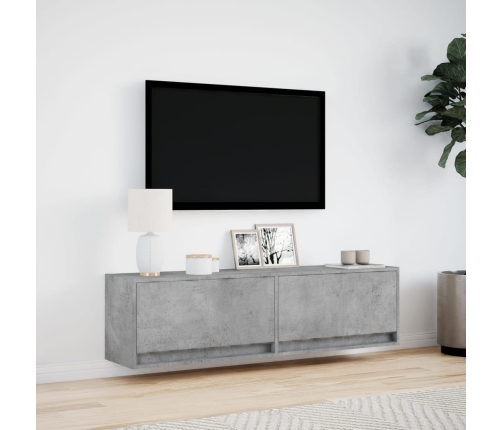 Mueble de pared TV con luces LED gris hormigón 140x31x38 cm