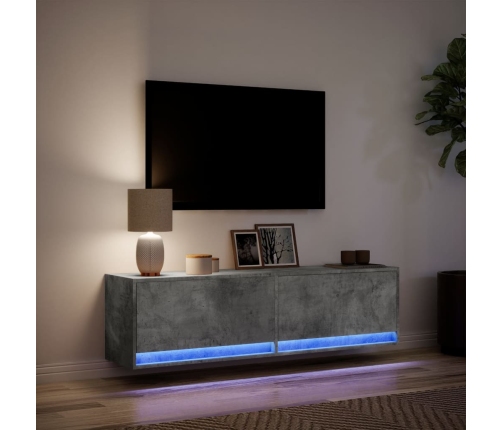 Mueble de pared TV con luces LED gris hormigón 140x31x38 cm