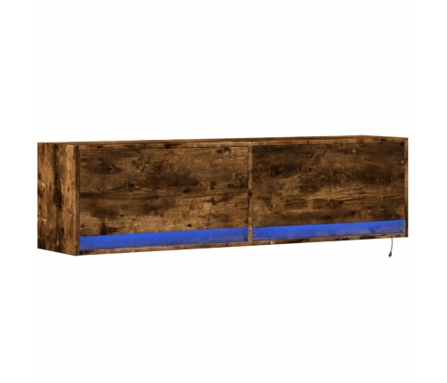 Mueble de TV de pared con luces LED roble ahumado 140x31x38 cm