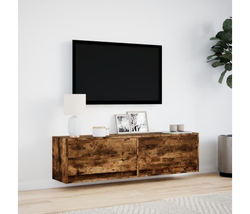 Mueble de TV de pared con luces LED roble ahumado 140x31x38 cm