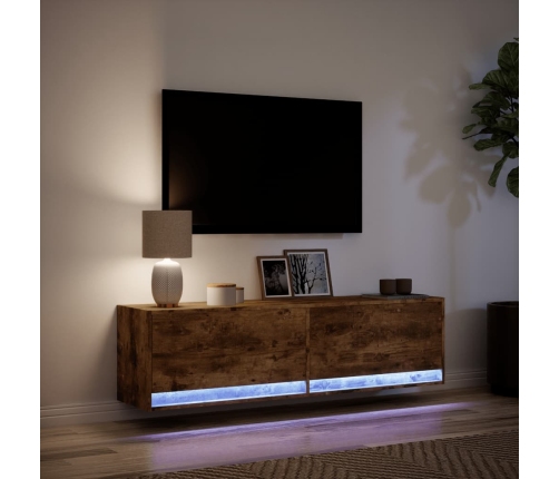 Mueble de TV de pared con luces LED roble ahumado 140x31x38 cm