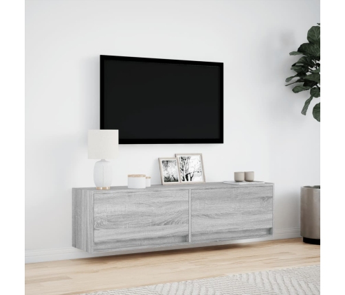 Mueble de TV de pared con luces LED gris Sonoma 140x31x38 cm