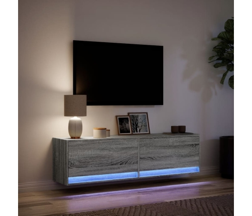 Mueble de TV de pared con luces LED gris Sonoma 140x31x38 cm