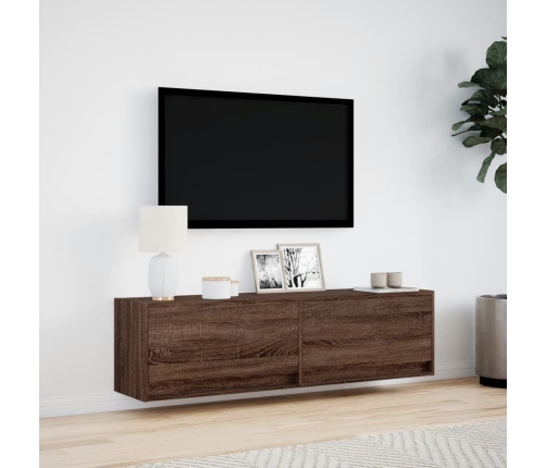 Mueble de TV de pared con luces LED marrón roble 140x31x38 cm