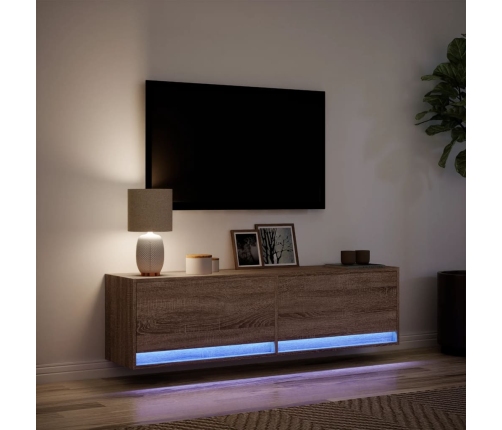 Mueble de TV de pared con luces LED marrón roble 140x31x38 cm