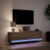 Mueble de TV de pared con luces LED marrón roble 140x31x38 cm