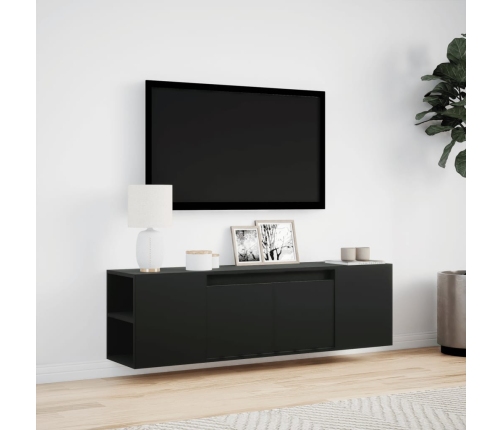 Mueble de TV de pared con luces LED negro 135x31x39,5 cm