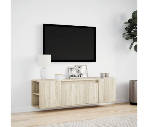 Mueble de TV de pared con luces LED roble Sonoma 135x31x39,5 cm