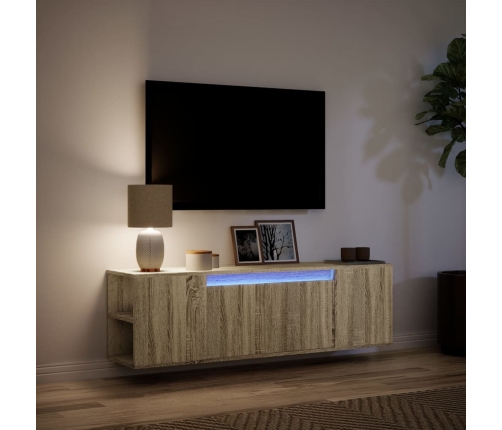 Mueble de TV de pared con luces LED roble Sonoma 135x31x39,5 cm