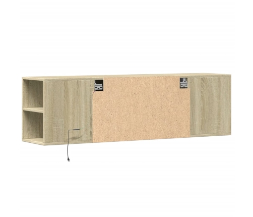 Mueble de TV de pared con luces LED roble Sonoma 135x31x39,5 cm