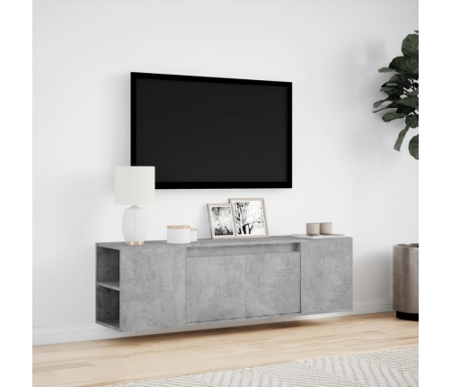 Mueble de TV de pared luces LED gris hormigón 135x31x39,5 cm