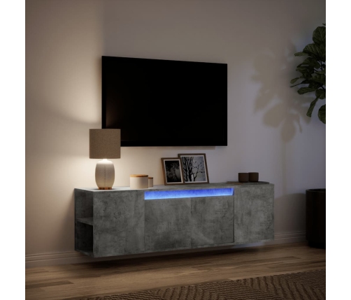 Mueble de TV de pared luces LED gris hormigón 135x31x39,5 cm