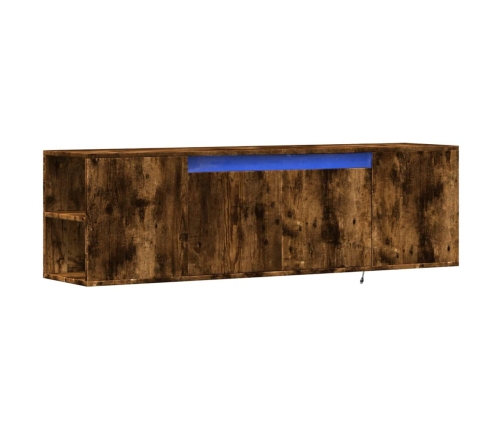 Mueble de TV de pared luces LED roble ahumado 135x31x39,5 cm