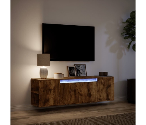 Mueble de TV de pared luces LED roble ahumado 135x31x39,5 cm