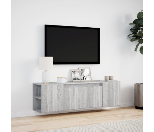 Mueble de TV de pared con luces LED gris Sonoma 135x31x39,5 cm