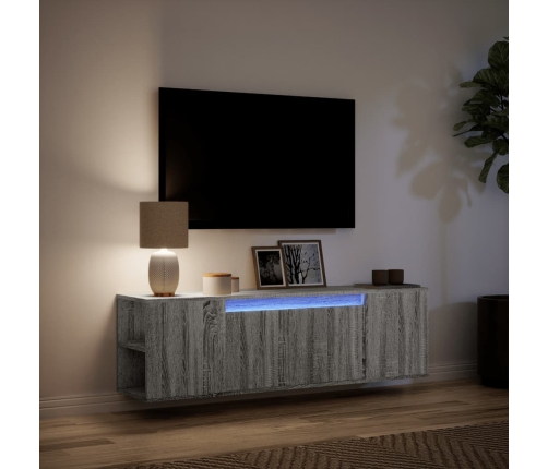 Mueble de TV de pared con luces LED gris Sonoma 135x31x39,5 cm