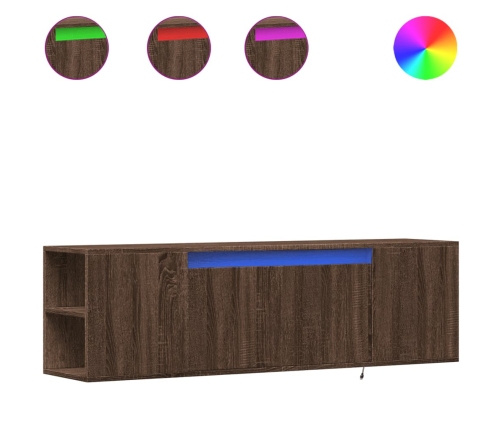 Mueble de TV de pared con luces LED marrón roble 135x31x39,5 cm