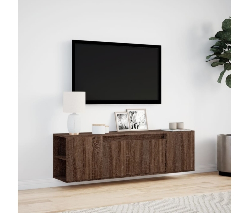 Mueble de TV de pared con luces LED marrón roble 135x31x39,5 cm