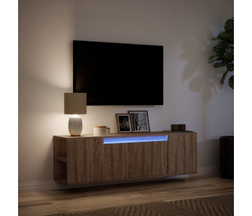 Mueble de TV de pared con luces LED marrón roble 135x31x39,5 cm