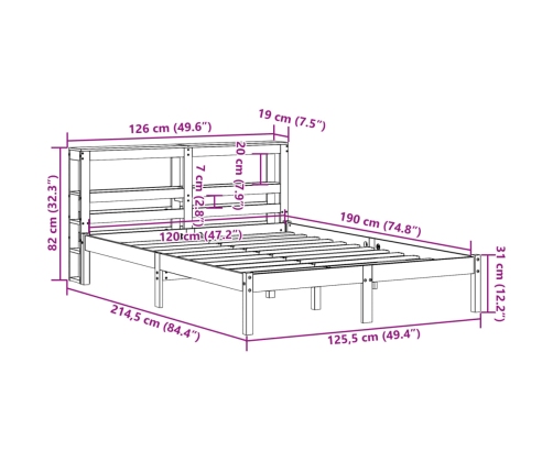 Estructura de cama sin colchón madera maciza blanca 120x190 cm