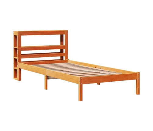 Estructura cama con cabecero madera pino marrón cera 75x190 cm