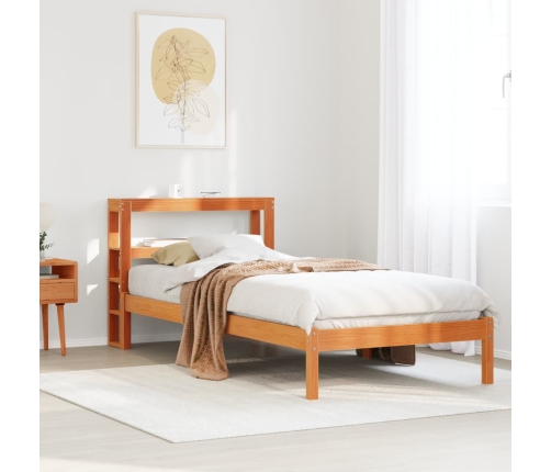 Estructura cama con cabecero madera pino marrón cera 75x190 cm