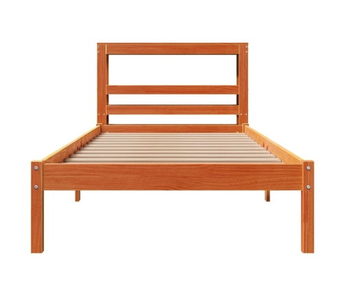 Estructura cama con cabecero madera pino marrón cera 75x190 cm