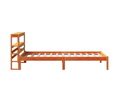 Estructura cama con cabecero madera pino marrón cera 75x190 cm