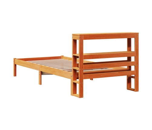 Estructura cama con cabecero madera pino marrón cera 75x190 cm