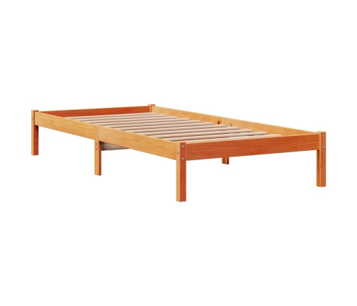 Estructura cama con cabecero madera pino marrón cera 75x190 cm