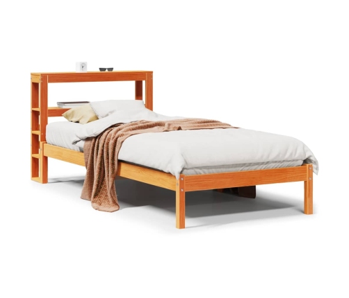 Estructura cama con cabecero madera pino marrón cera 75x190 cm