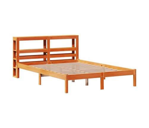 Estructura cama con cabecero madera pino marrón cera 135x190 cm