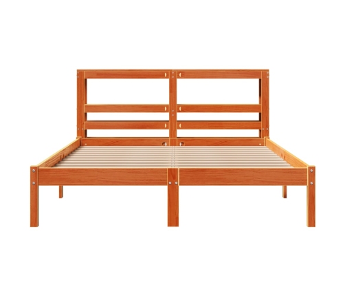 Estructura cama con cabecero madera pino marrón cera 135x190 cm