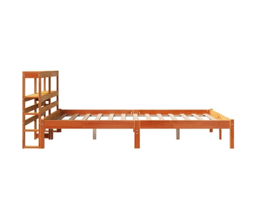 Estructura cama con cabecero madera pino marrón cera 135x190 cm