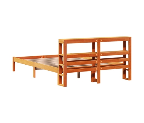 Estructura cama con cabecero madera pino marrón cera 135x190 cm