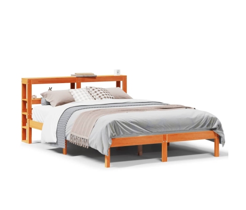 Estructura cama con cabecero madera pino marrón cera 135x190 cm