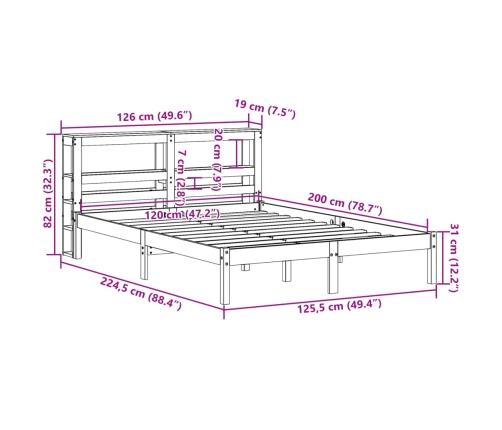 Estructura cama con cabecero madera pino marrón cera 120x200 cm
