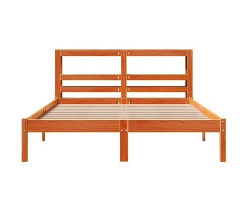 Estructura cama con cabecero madera pino marrón cera 120x200 cm